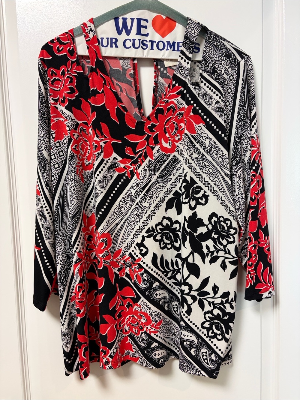 Chico's Red, Black & White Floral-Print (Chicos sz 2)